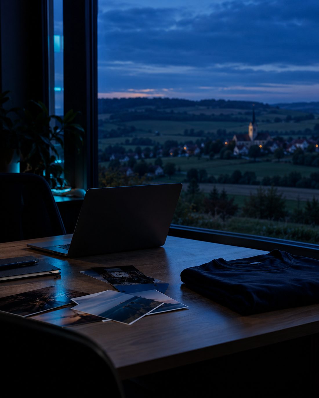 Arbeitsplatz am Fenster mit Blick auf die Hohenloher Landschaft
